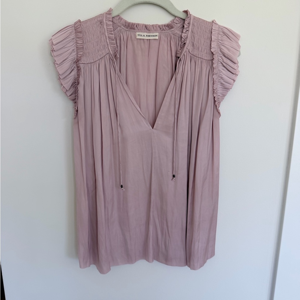 Ulla Johnson Dusty Rose Ruffled Cap-Sleeve Blouse